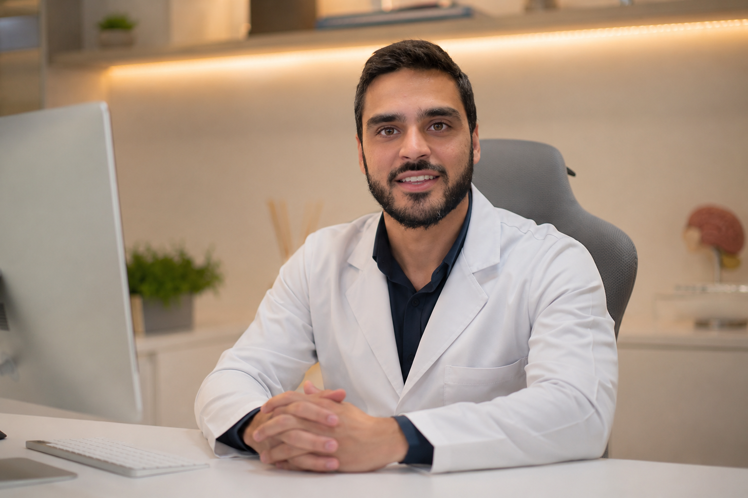 Dr. André realizando uma consulta médica online