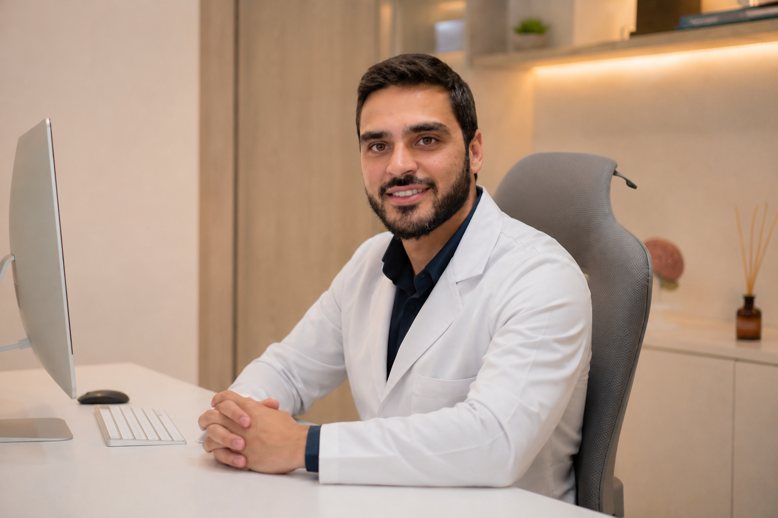 Dr. André explicando informações médicas durante uma consulta